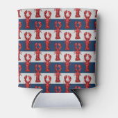 ネイビー航海のブルーとグレーのロブスターのストライプ 缶クーラー (正面)