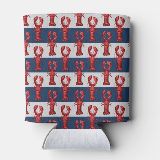 ネイビー航海のブルーとグレーのロブスターのストライプ 缶クーラー (裏面)