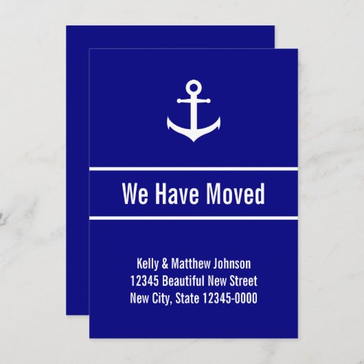 ネイビー航海のブルーとホワイトの動きの発表 案内状 (正面/裏面)