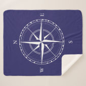 ネイビー航海のブルーとホワイトの帆船コンパス シェルパブランケット (正面(横))