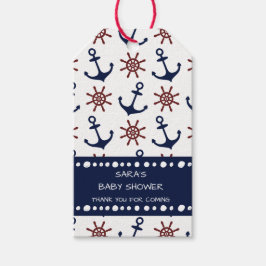 ネイビー航海のブルーと赤いかりの舵パターン ギフトタグ