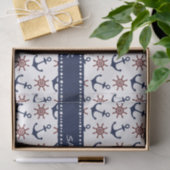 ネイビー航海のブルーと赤いかりの舵パターン 薄葉紙 (ギフト)