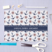 ネイビー航海のブルーと赤いかりの舵パターン 薄葉紙 (クラフト)