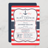 ネイビー航海のブルーと赤ベビーシャワー招待状 招待状 (正面/裏面)
