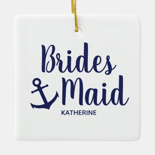 ネイビー航海のブルーのいかり付き花嫁メイド セラミックオーナメント (正面)