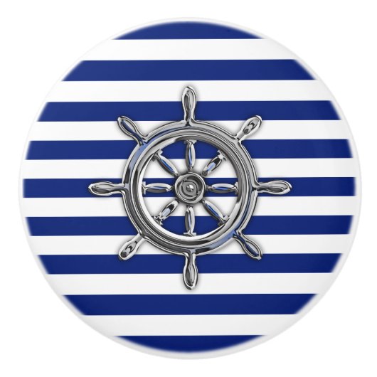 ネイビー航海のブルーのクロムホイールストライププリント セラミックノブ (正面)