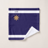 ネイビー航海のブルーのゴールデンホイール バスタオルセット (ウォッシュタオル)