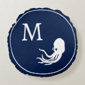 ネイビー航海のブルーのタコ ラウンドクッション (正面)