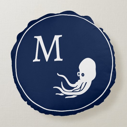 ネイビー航海のブルーのタコ ラウンドクッション (裏面)