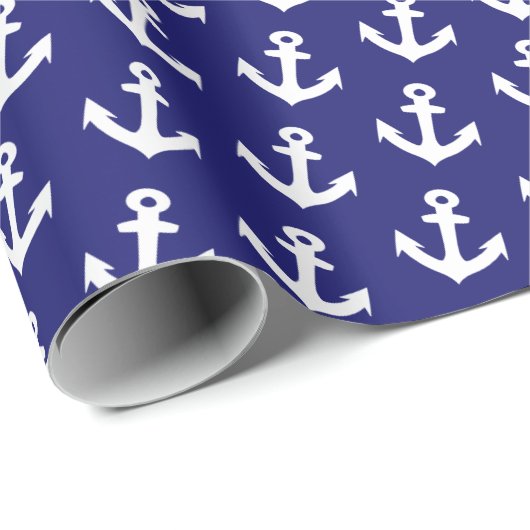 ネイビー航海のブルーのヴィンテージいかりパターン ラッピングペーパー (ロールコーナー)