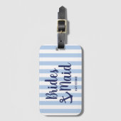 ネイビー航海のブルーの花嫁付きいかり&ストライプ付き ラゲッジタグ (正面縦)