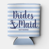 ネイビー航海のブルーの花嫁付きいかり&ストライプ付き 缶クーラー (正面)