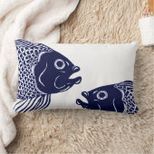 ネイビー航海のブルーの魚の頭 ランバークッション (ブランケット)