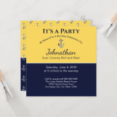 ネイビー航海のブルーイエローいかり誕生日パーティー カード (正面/裏面インサイチュ)