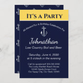 ネイビー航海のブルーイエローいかり誕生日パーティー 招待状 (正面/裏面)