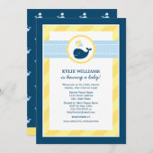 ネイビー航海のブルーイエローホエールボーイ赤ちゃんシャワー 招待状 (正面/裏面)