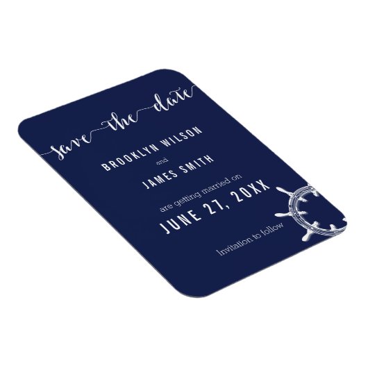 ネイビー航海のブルーウェディング日付磁石を保存 マグネット (右側)