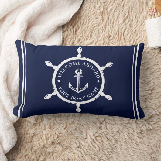 ネイビー航海のブルーウェルカムアウカスタムト客船の名前 ランバークッション (ブランケット)