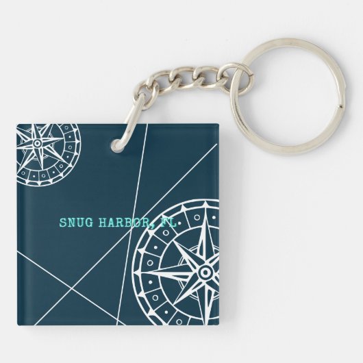 ネイビー航海のブルーウェルカムアボードコンパスバラ キーホルダー (裏面)