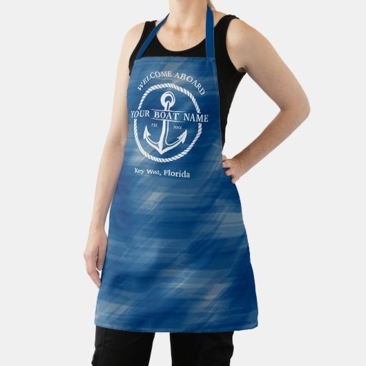 ネイビー航海のブルーウェルカムクアボードボートネームいかり エプロン (インサイチュ)