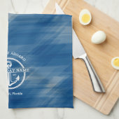 ネイビー航海のブルーウェルカムクアボードボートネームいかり キッチンタオル (四つ折り)