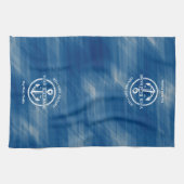 ネイビー航海のブルーウェルカムクアボードボートネームいかり キッチンタオル (横)