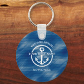 ネイビー航海のブルーウェルカムクアボードボートネームいかり キーホルダー (正面)