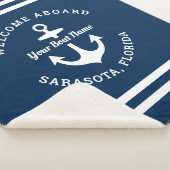 ネイビー航海のブルーウェルカムクアボードボートネームいかり シェルパブランケット (3/4)