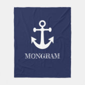 ネイビー航海のブルーウェルカムクアボードボートネームいかり フリースブランケット (正面)