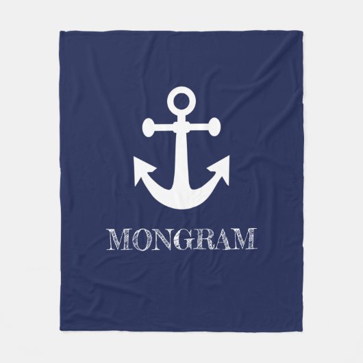 ネイビー航海のブルーウェルカムクアボードボートネームいかり フリースブランケット (正面)