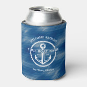 ネイビー航海のブルーウェルカムクアボードボートネームいかり 缶クーラー (缶正面)