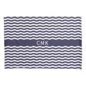 ネイビー航海のブルーウェーブズシックビーチハウスモノグラム 枕カバー (正面)