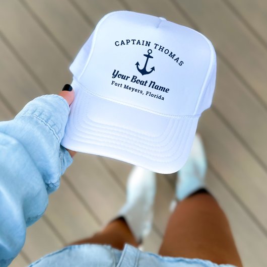 ネイビー航海のブルーカスタムキャプテンボート名 キャップ