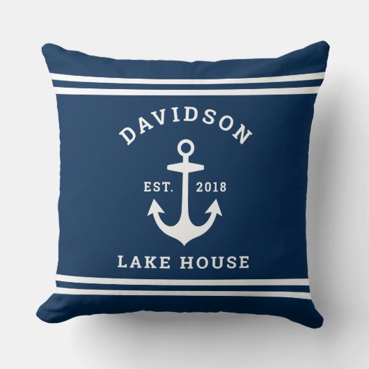 ネイビー航海のブルーカスタムファミリーレイクハウス クッション (正面)