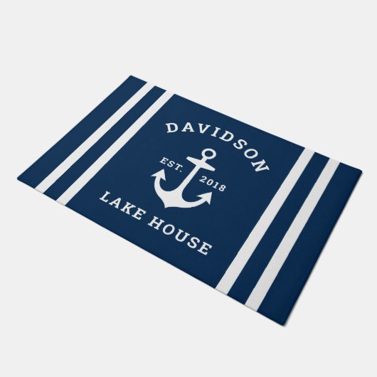 ネイビー航海のブルーカスタムファミリーレイクハウス ドアマット (アングル)