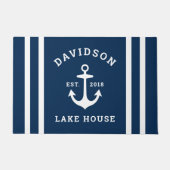 ネイビー航海のブルーカスタムファミリーレイクハウス ドアマット (正面)