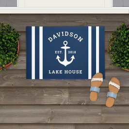 ネイビー航海のブルーカスタムファミリーレイクハウス ドアマット