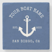 ネイビー航海のブルーカスタムボートネームいかり ストーンコースター (正面)