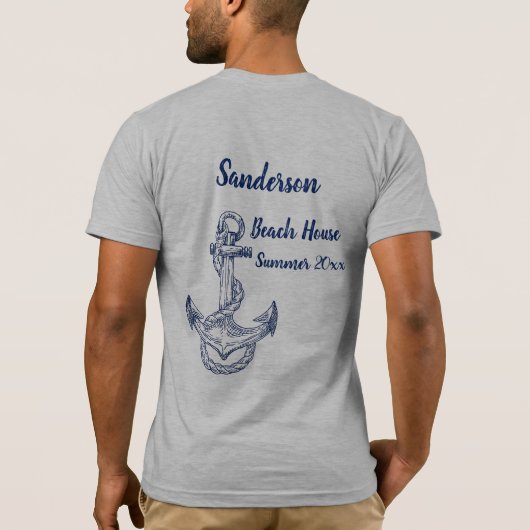 ネイビー航海のブルーコンパスコーストビーチハウス Tシャツ (裏面)