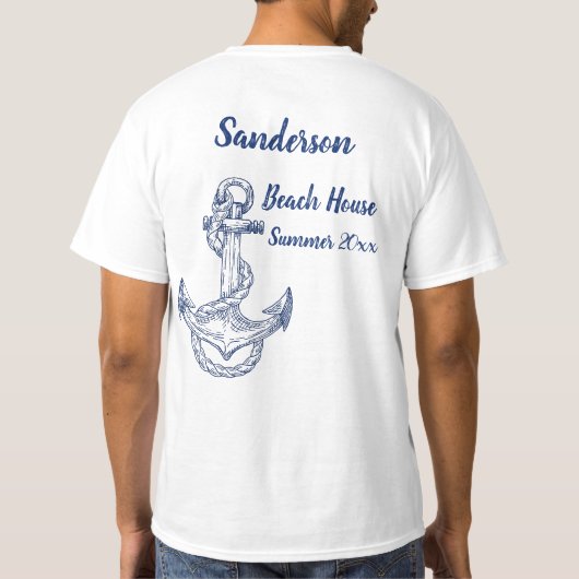 ネイビー航海のブルーコースタルスターフィッシュビーチハウス Tシャツ (裏面)