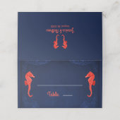 ネイビー航海のブルーコーラルシーホースビーチ結婚式 プレイスカード (外部開封)