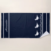 ネイビー航海のブルーサンピパーズバードズビーチタオル ビーチタオル (正面)