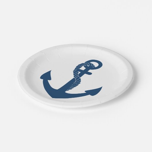 ネイビー航海のブルーシップいかりズ結婚ビーチ ペーパープレート (アングル)