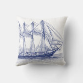 ネイビー航海のブルーシップ・スクーナー船 クッション (裏面)