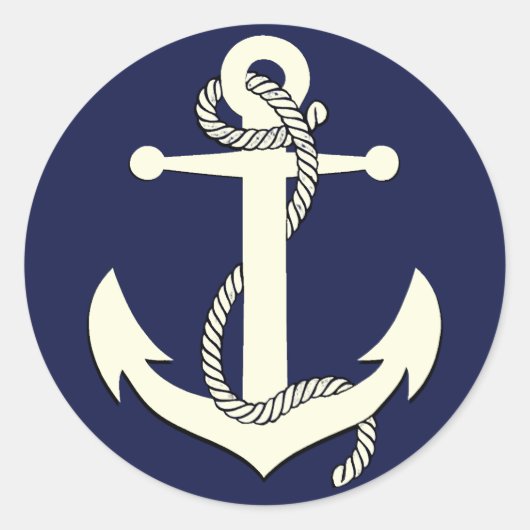 ネイビー航海のブルーシルエットいかりロープ ラウンドシール (正面)