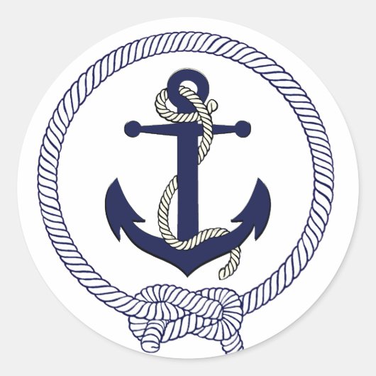 ネイビー航海のブルーシルエットいかりロープ ラウンドシール (正面)