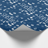 ネイビー航海のブルーシーサイド誕生日 ラッピングペーパー (角)