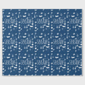 ネイビー航海のブルーシーサイド誕生日 ラッピングペーパー (フラット)