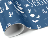 ネイビー航海のブルーシーサイド誕生日 ラッピングペーパー (ロールコーナー)