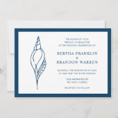 ネイビー航海のブルーシーシェルビーチエレガントウェディング 招待状 (正面)